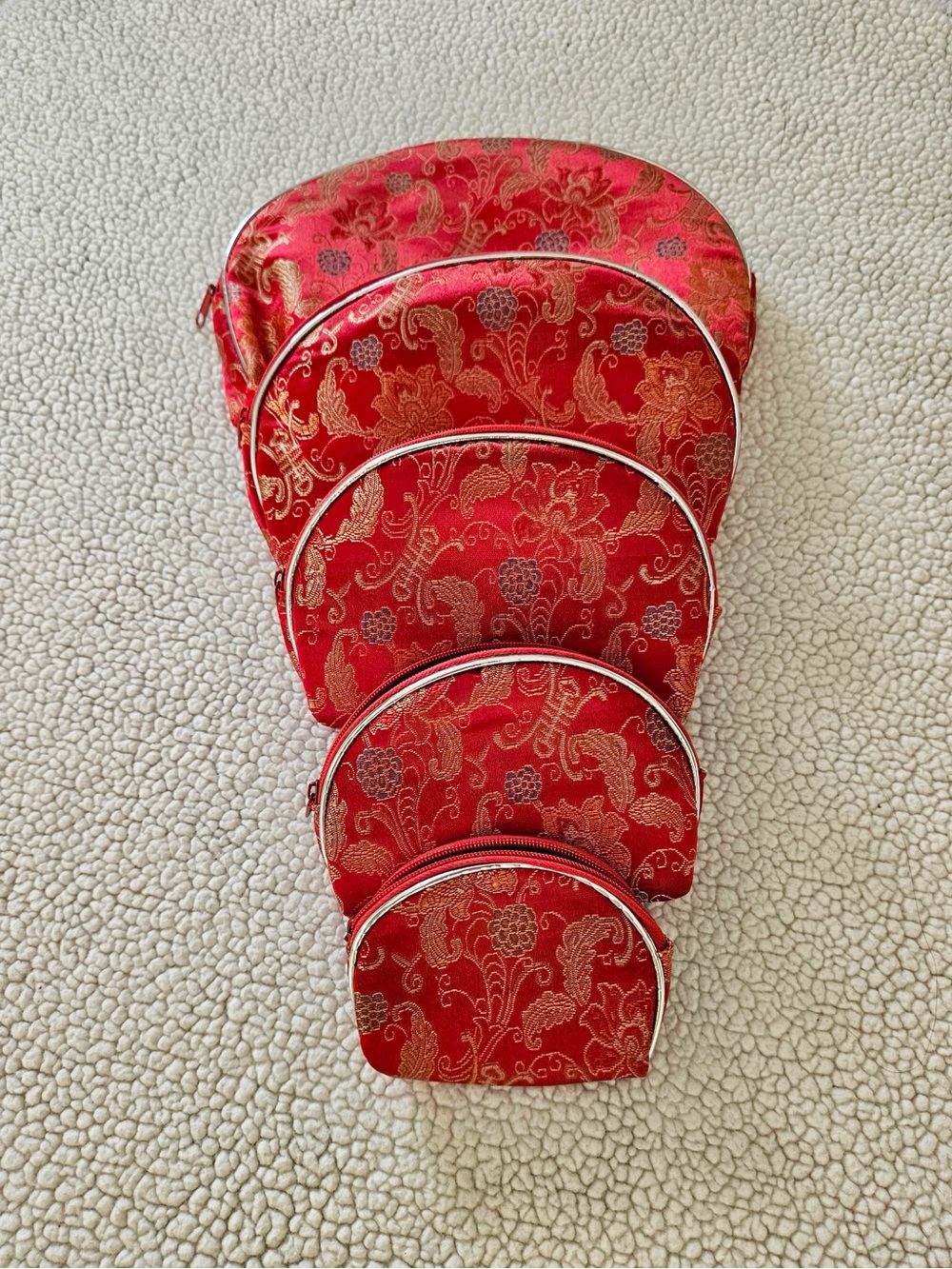 Brand New Set of 5 Red & Gold Nesting Makeup Bags